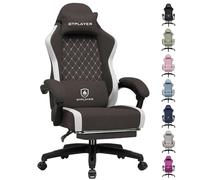 GTPLAYER Sedia da gaming ergonomica, sedia da ufficio in tessuto traspirante, larga e alta, girevole, con poggiapiedi, supporto lombare regolabile e poggiatesta, Marrone