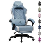 GTPLAYER Sedia da gaming ergonomica, sedia da ufficio in tessuto traspirante, larga e alta, girevole, con poggiapiedi, supporto lombare regolabile e poggiatesta, Blu chiaro