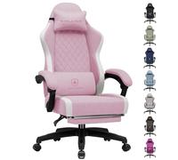 GTPLAYER Sedia da gaming ergonomica, sedia da ufficio in tessuto traspirante, larga e alta, girevole, con poggiapiedi, supporto lombare regolabile e poggiatesta, Rosa