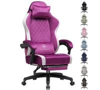GTPLAYER Sedia da gaming ergonomica, sedia da ufficio in tessuto traspirante, larga e alta, girevole, con poggiapiedi, supporto lombare regolabile e poggiatesta, Viola