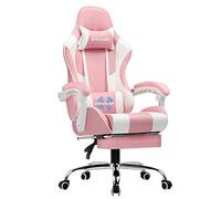 GTPLAYER Sedia da Gaming, Ergonomico Sedia da Ufficio, con Massaggiante poggiapiedi e supporto lombare, Schienale Regolabile 90-135°, Portata 150 kg, sedia per computer, rosa