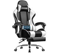 GTPLAYER Sedia da Gaming, Ergonomico Sedia da Ufficio, con Massaggiante poggiapiedi e supporto lombare, Schienale Regolabile 90-135°, Portata 150 kg, sedia per computer, bianco