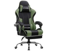 GTPLAYER Sedia da gaming, in tessuto, da ufficio, da gioco, ergonomica, con poggiapiedi, per massaggi, cuscino lombare, imbottito, sedia da gioco, sedia girevole, verde