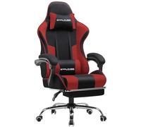 GTPLAYER Sedia da gaming, in tessuto, da ufficio, da gioco, ergonomica, con poggiapiedi, per massaggi, cuscino lombare, imbottito, sedia girevole, rosso