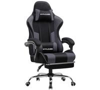 GTPLAYER Sedia da gaming, in tessuto, da ufficio, da gioco, ergonomica, con poggiapiedi, per massaggi, cuscino lombare, imbottito, sedia da gioco, sedia girevole, grigio