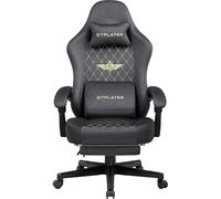 GTPLAYER Sedia da gaming, in tessuto, ergonomica, per ufficio, in PC, portata 150 kg, regolabile e girevole, con cuscino a molla e poggiapiedi, grigio