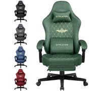 GTPLAYER Sedia da gaming, in tessuto, ergonomica, per ufficio, per PC, portata: 150 kg, regolabile e girevole, con cuscino e poggiapiedi, colore: verde