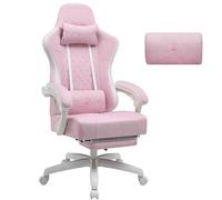 GTPLAYER Sedia da gaming in tessuto, sedia da gioco con cuscino a molle insacchettate, sedia girevole ergonomica, con poggiapiedi, portata 150 kg, colore: rosa/bianco