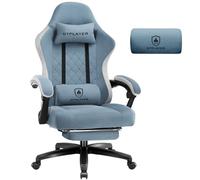 GTPLAYER Sedia da gaming in tessuto, sedia da gioco con cuscino a molle insacchettate, sedia girevole ergonomica, con poggiapiedi, portata 150 kg, colore: azzurro