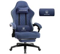 GTPLAYER Sedia da gaming in tessuto, sedia da gioco con cuscino a molle insacchettate, sedia girevole ergonomica, con poggiapiedi, portata 150 kg, blu scuro