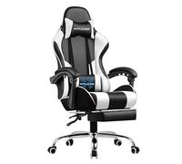 GTPLAYER Sedia da gaming massaggiante ergonomica per computer, con poggiapiedi e supporto lombare, regolabile in altezza, sedile girevole a 360° e poggiatesta, per ufficio, colore bianco