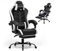 GTPLAYER Sedia da gioco Poltrona Gamer ergonomica in PU pelle, sedia da gioco con poggiapiedi, sedia da gioco poggiatesta regolabile e supporto lombare, capacità di carico 150 kg, bianco