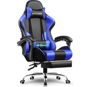 GTPLAYER Sedia da gioco, sedia da ufficio, sedia ergonomica per PC, poltrona da gioco, con supporto lombare, sedie Task con poggiapiedi e poggiatesta, blu ecopelle