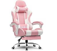 GTPLAYER Sedia da gioco, sedia da ufficio, sedia ergonomica per PC, poltrona da gioco, con supporto lombare, sedie Task con poggiapiedi e poggiatesta, ecopelle rosa