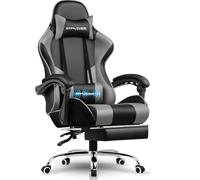 GTPLAYER Sedia da gioco, sedia da ufficio, sedia ergonomica per PC, poltrona da gioco con supporto per massaggi, sedie Task con poggiapiedi e poggiatesta, ecopelle grigia