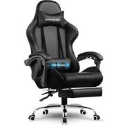 GTPlayer Sedia da gioco ergonomica con massaggi, poggiapiedi e poggiatesta – ecopelle nera