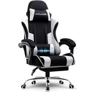 GTPLAYER Sedia da gioco, sedia da ufficio, sedia ergonomica, sedia da gioco, con supporto per massaggi, sedie task con poggiapiedi e poggiatesta, tessuto bianco