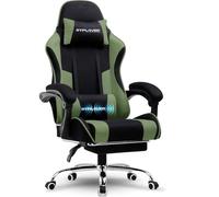 GTPLAYER Sedia da gioco, sedia da ufficio, sedia ergonomica, sedia da gioco, con supporto per massaggi, sedie task con poggiapiedi e poggiatesta, tessuto verde