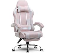 GTPLAYER Sedia da gioco, sedia da ufficio, sedia ergonomica, sedia da gioco, con supporto per massaggi, sedie task con poggiapiedi e poggiatesta, tessuto rosa