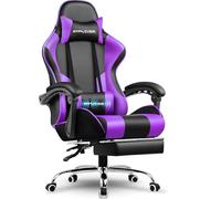 GTPLAYER Sedia da gioco, sedia da ufficio, sedia ergonomica, sedia da gioco, con supporto per massaggi, sedie Task con poggiapiedi e poggiatesta, ecopelle viola