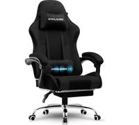GTPLAYER Sedia da gioco, sedia da ufficio, sedia ergonomica, sedia da gioco, con supporto per massaggi, sedie task con poggiapiedi e poggiatesta, tessuto nero