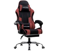 GTPLAYER Sedia da gioco, sedia da ufficio, sedia ergonomica, sedia da gioco, con supporto per massaggi, sedie Task con poggiapiedi e poggiatesta, tessuto rosso