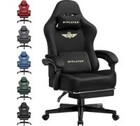 GTPLAYER Sedia da gioco, traspirante, da ufficio, ergonomica, in tessuto di alta qualità, ergonomica, schienale regolabile a 160° e poggiapiedi estraibili, colore nero