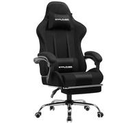 GTPLAYER Sedia da ufficio, da gaming, da gaming, ergonomica, con poggiapiedi, poggiatesta, cuscino lombare, imbottito, sedia girevole in tessuto nero