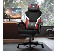 GTPLAYER Sedia Gaming con Poggiapiedi, Sedia da ufficio ergonomica con schienale in rete, Sedia da gioco in tessuto per casa e ufficio (rosso)