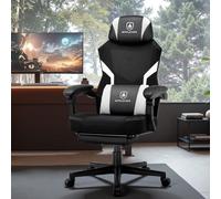 GTPLAYER Sedia Gaming con Poggiapiedi, Sedia da ufficio ergonomica con schienale in rete, Sedia da gioco in tessuto per casa e ufficio (bianco)