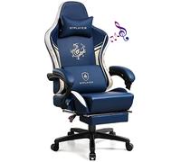 GTPLAYER Sedia Gaming Ergonomica Poltrone con Altoparlanti Bluetooth e Poggiapiedi Sedia Gamer Reclinabile Serie Dragon Sedia Ufficio con Poggiatesta e Cuscino Lombare per Lavoro e Gioco Blu