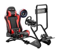 GTPLAYER Simulator Cockpit, Supporto per volante da simulatore di corse con altoparlanti stereo 3D, con supporto regolabile per volante, monitor, cambio e pedali (Rosso)