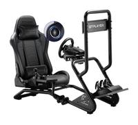 GTPLAYER Simulator Cockpit, Supporto per volante da simulatore di corse con altoparlanti stereo 3D, con supporto regolabile per volante, monitor, cambio e pedali (Nero)