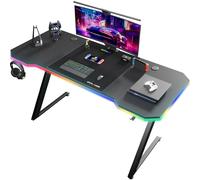 GTPLAYER Tavolo da gioco 120 x 60 cm, con tappetino per mouse, Tavolo da gioco per computer in fibra di carbonio con gancio per casco, nero (con striscia di luce)