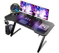 GTPLAYER Tavolo da gioco 120 x 60 cm, con tappetino per mouse, Tavolo da gioco per computer in fibra di carbonio con gancio per casco, nero (con presa multipla)