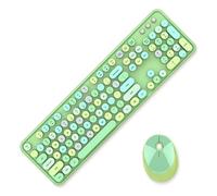 GTSP - Tastiera e mouse wireless verde con tastiera colorata e simpatica macchina da scrivere retrò con copritasti rotondi per computer, laptop, desktop, PC, Mac, connessione senza interruzione da 2,4