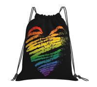 GTTDFASJ Zaini con coulisse tascabili sportivi borse per libri per uomo donna e studenti con bandiera a forma di cuore per il mese dell'orgoglio gay e lesbico LGBT