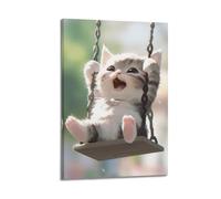 GTTHOK Quadro decorativo su tela con gattino che dondola, 30 x 45 cm