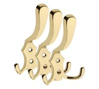 GTV Appendiabiti da Parete Triplo A0-K24, Gancio Classico per Cappotti e Abiti, Robusto in Lega Metallica Zamak, 122x78 mm, Finitura Colore Ottone (Confezione da 3)
