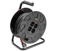 GTV Avvolgicavo 30 m con presa 4 X - Cavo di prolunga robusto per interni ed esterni, ideale per giardino, cantiere e casa, nero