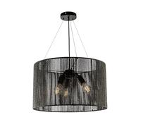GTV Foresto, lampada a sospensione rotonda, diametro 50 cm, in materiale naturale, nero, 3 × E27, 230 V, IP20, design intrecciato a mano, lampada da soffitto boho scandinava per soggiorno e sala da