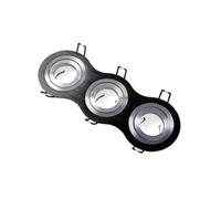 GTV MORENA TRIO Faretto da incasso rotondo - Lampada da soffitto inclinabile in alluminio nero con anelli argentati, IP20, adatto per lampadine MR16, 3 x 50 W, ideale per soggiorno, ufficio e cucina