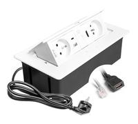 GTV - Presa da incasso MULTISOFT bianca con 2 prese con messa a terra, USB A+C, RJ45, HDMI 2.0, retrattile con copertura, cavo da 1,5 m, ideale per cucina, ufficio o tavolo da conferenza