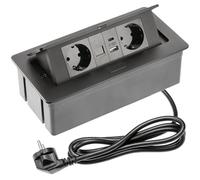 GTV - Presa da incasso MULTISOFT nera con 2 x Schuko, USB A+C, RJ45, HDMI 2.0, copertura, retrattile, cavo da 1,5 m, per scrivania, tavolo da conferenza, cucina o ufficio domestico