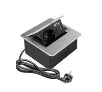 GTV - Presa per mobili AVARO, 1 presa Schuko, USB C, lunghezza cavo 1,5 m, colore argento, per scrivania, tavolo, cucina e ufficio | Dimensioni compatte