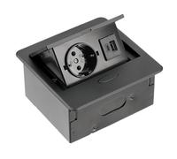 GTV - Presa per mobili AVARO, 1 presa Schuko, USB C, lunghezza cavo 1,5 m, colore nero, per scrivania, tavolo, cucina e ufficio | Dimensioni compatte