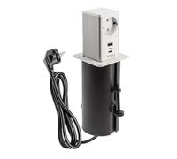 GTV - Presa per mobili TOWER, presa da incasso estraibile, 1 presa Schuko, 1 USB A, 1 cavo USB C, cavo 1,5 m, colore bianco, per scrivanie, piano tavolo, cucina e ufficio