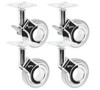 GTV - Rotelle per mobili GIRA, set di 2 ruote frenate + 2 ruote per mobili senza freno, cromato/grigio opaco, girevole a 360°, per scrivania, mensola, tavolino, sgabello, diametro 60 mm, altezza 94 mm