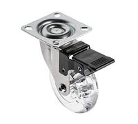 GTV - Rullo per mobili BRAZYLIA con fermo - Ruote girevoli per mobili - Acciaio/PC/PU - Diametro 75 mm - Ruote girevoli 360 gradi - Carico totale per rotolo 64 kg - Trasparente (Confezione da 6)