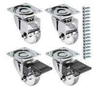 GTV - Ruote per mobili BRAZIL, ruote girevoli, set di 4 ruote per mobili: 2 ruote con freno, 2 senza freno, in acciaio e gomma, +16 viti coniche 4 x 17, diametro: 35 mm, colore: trasparente